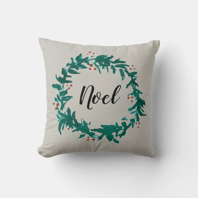 Noel Welcome Wreath Painting Grey Pillow Kussen (Voorkant)