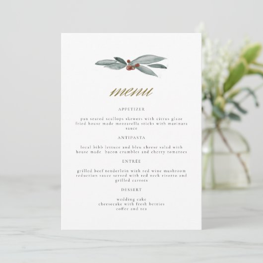 NOEL Winter Berry Kerstfeestdag bruiloft Menu (Staand voorkant)