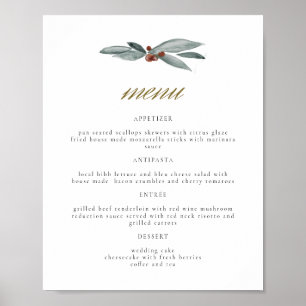 NOEL Winter Berry Kerstfeestdag bruiloft Menu Poster