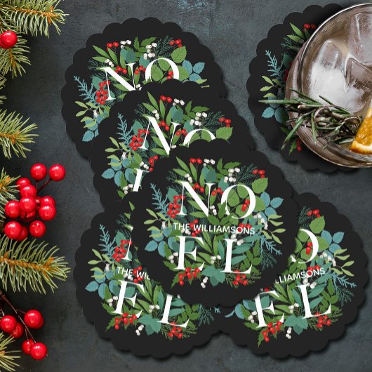 NOEL Winter Greenery Holiday Black Kartonnen Onderzetters