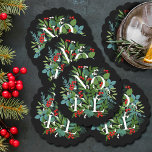 NOEL Winter Greenery Holiday Black Kartonnen Onderzetters<br><div class="desc">Het woord NOEL tussen winterbladeren en bessen op een zwarte achtergrond (of in welke kleur dan ook),  deze papieren onderzetters zijn elegant voor elke feestelijke kerstdag. Punten in onze winkel koppelen.</div>