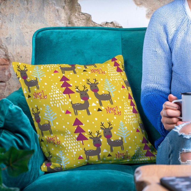 Noel Winter Rendieren Kerstbomen Bossneeuw Kussen (Creator heeft geüpload)