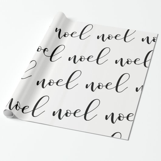 Noel | Zwart-wit kerstscript Cadeaupapier (Uitgerold)
