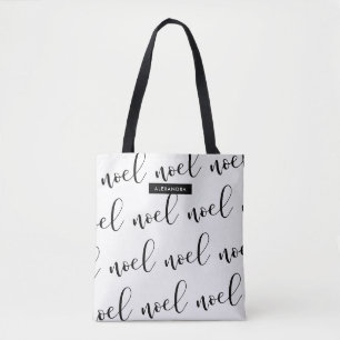 Noel Zwart-wit kerstscript met naam Tote Bag