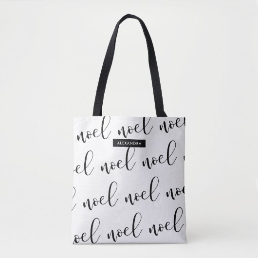 Noel | Zwart-wit kerstscript met naam Tote Bag (Voorkant)