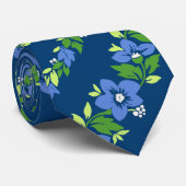 Noelani Lei Hawaiian Floral Stripe Blue Stropdas (Opgerold)