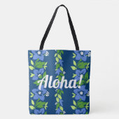 Noelani Lei Hawaiian Floral Stripe Blue Tote Bag (Voorkant)
