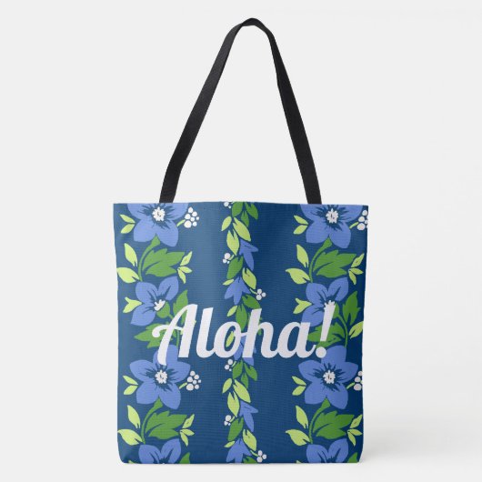 Noelani Lei Hawaiian Floral Stripe Blue Tote Bag (Voorkant)