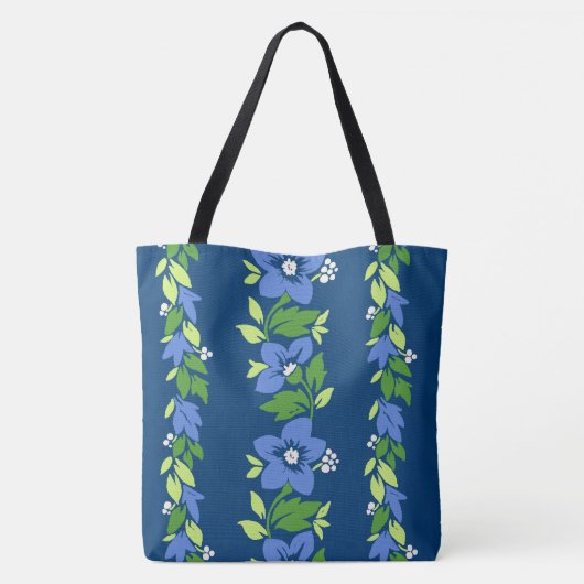 Noelani Lei Hawaiian Floral Stripe Blue Tote Bag (Achterkant)