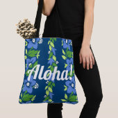 Noelani Lei Hawaiian Floral Stripe Blue Tote Bag (Dichtbij)