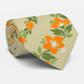 Noelani Lei Hawaiian Floral Stripe Khaki Stropdas (Opgerold)