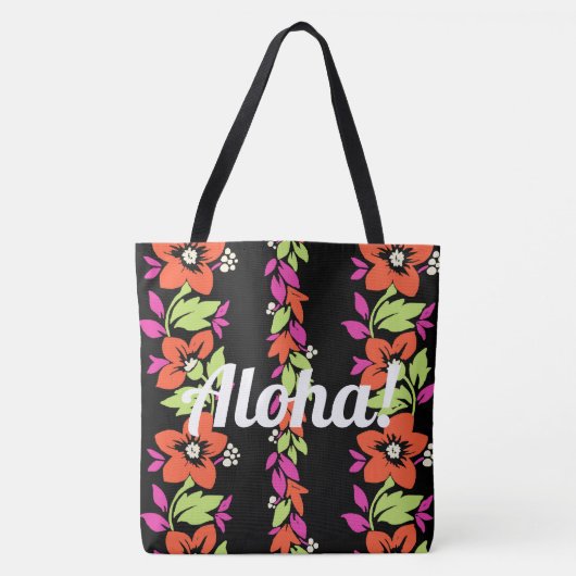 Noelani Lei Hawaiian Floral Stripe koraal en zwart Tote Bag (Voorkant)