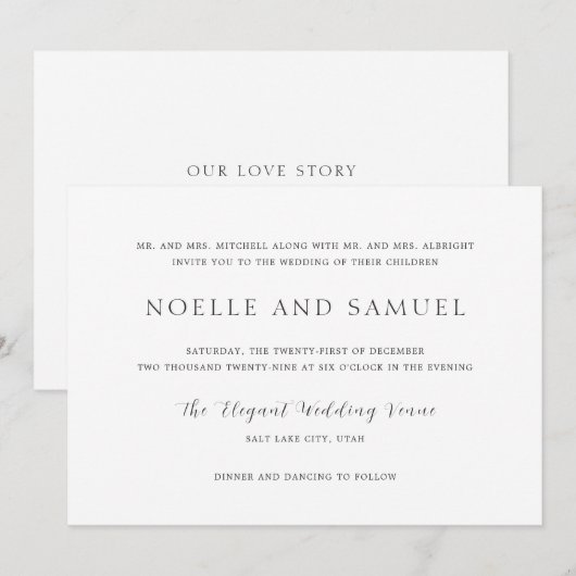 Noelle Elegant Wedding Kaart (Voorkant / Achterkant)