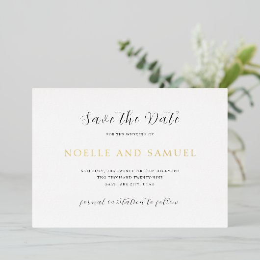 Noelle Elegant Wedding Save the Date Folie Uitnodiging (Staand Voorkant)