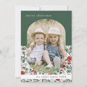 NOELLE Groene Rode Bloemen Familie Foto Kerstmis Feestdagenkaart (Voorkant)