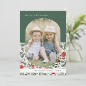 NOELLE Groene Rode Bloemen Familie Foto Kerstmis Feestdagenkaart (Staand voorkant)