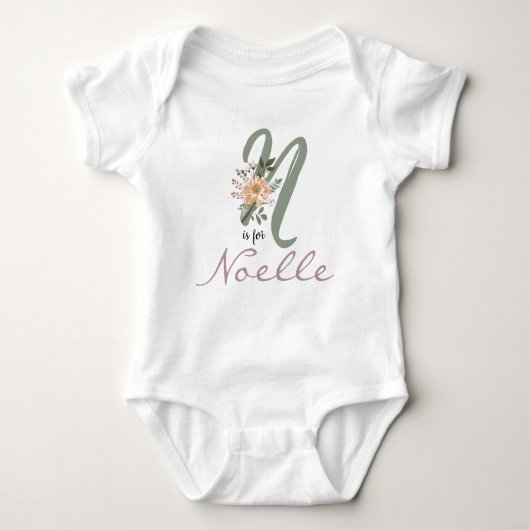 Noelle Name onthult Floral Letter N Girl Flower Romper (Voorkant)
