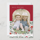 NOELLE Rode Bloemen Patroon Familie Foto Kerstmis Feestdagenkaart (Voorkant)
