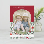 NOELLE Rode Bloemen Patroon Familie Foto Kerstmis Feestdagenkaart (Staand voorkant)