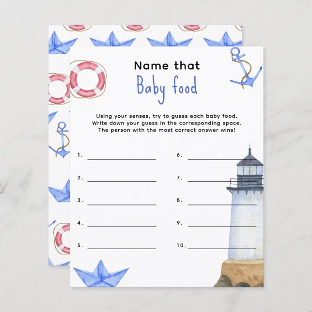 Noem dat baby food - baby shower spel (Voorkant / Achterkant)