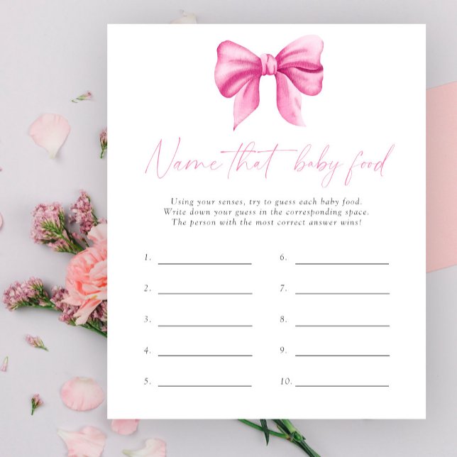 Noem dat baby food shower spel - roze boog thema (Creator heeft geüpload)