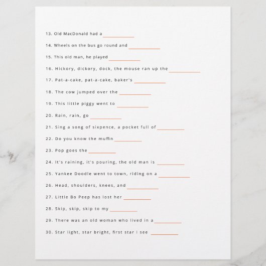 Noem dat Baby Song spel - Meisje Baby shower Print Flyer (Achterkant)