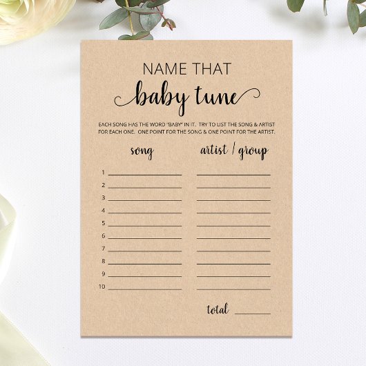 Noem dat babylied Baby Shower Spelkaart Kaart