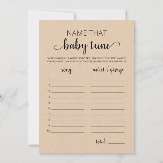 Noem dat babylied Baby Shower Spelkaart Kaart (Voorkant)