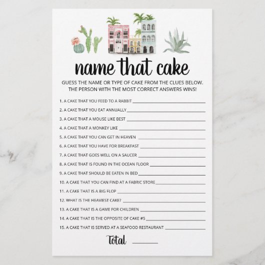Noem dat cake Party spel met antwoorden (Voorkant)