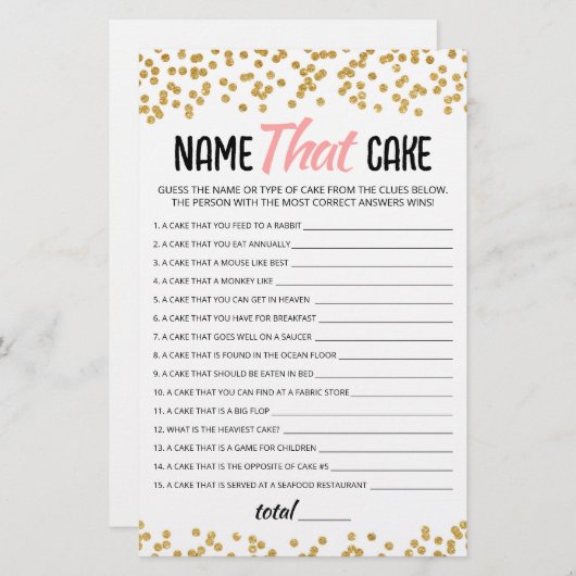 Noem dat cake Party spel met antwoorden (Voorkant / Achterkant)