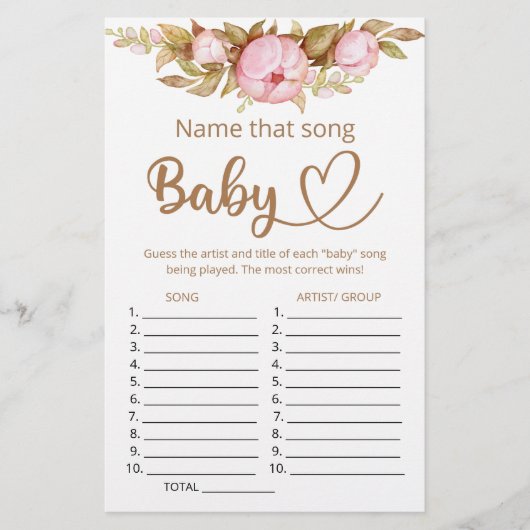 Noem dat liedje baby shower game (Voorkant)