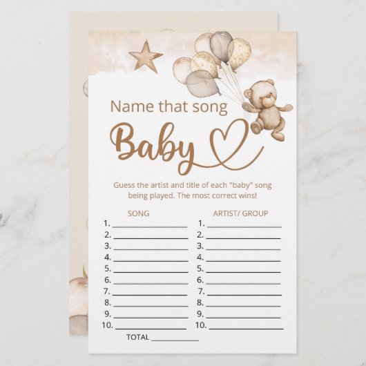 Noem dat liedje baby shower game (Voorkant / Achterkant)