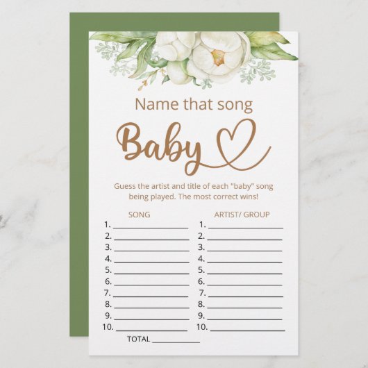 Noem dat liedje baby shower game (Voorkant / Achterkant)