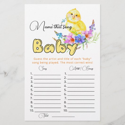 Noem dat liedje baby shower game (Voorkant)