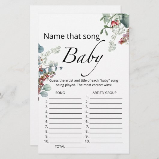 Noem dat liedje baby shower game (Voorkant / Achterkant)