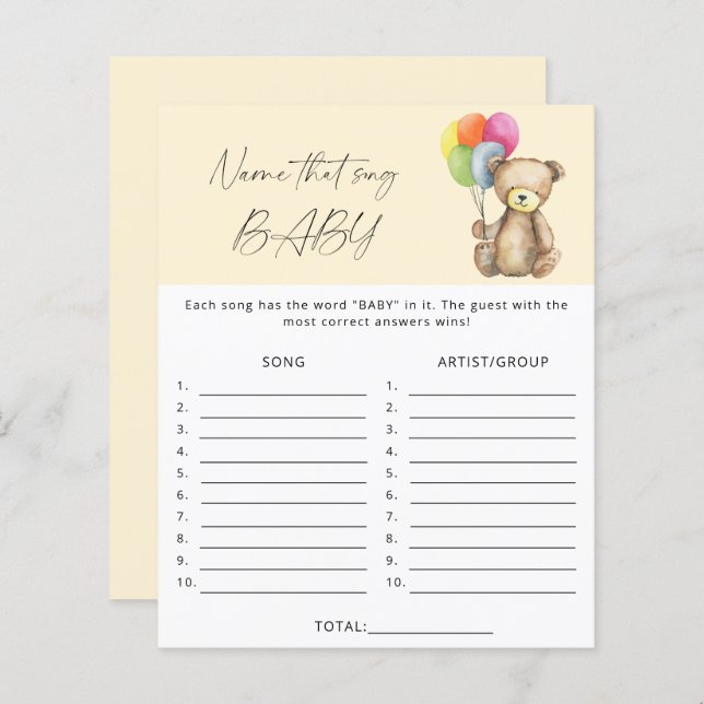 Noem dat liedje baby shower game - Beer (Voorkant / Achterkant)