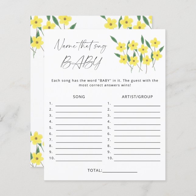 Noem dat liedje baby shower game Wildflower (Voorkant / Achterkant)