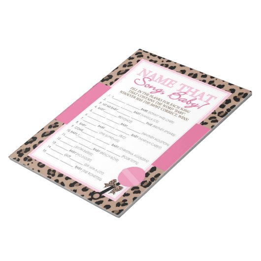 Noem dat liedje luipaard en roze Baby shower spel Notitieblok (Schuin)