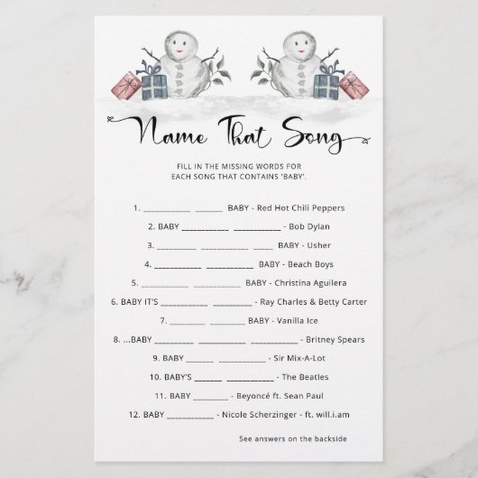 Noem dat nummer Snowman Baby shower (Voorkant)