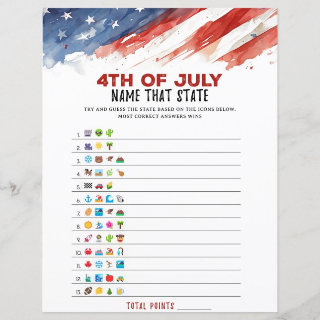 Noem dat Staatsicoon 4th of July Party Game (Voorkant)