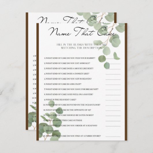 Noem dat taart bruids partij spel informatiekaartje (Voorkant / Achterkant)