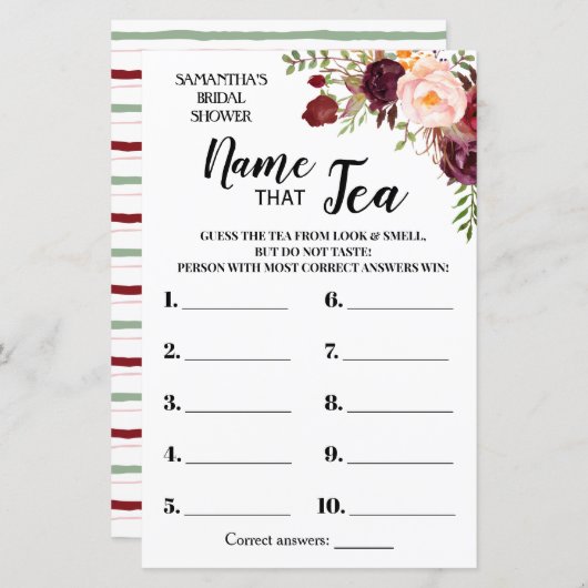 Noem dat Tea Marsala Flowers Vrijgezellenfeest Gam (Voorkant / Achterkant)