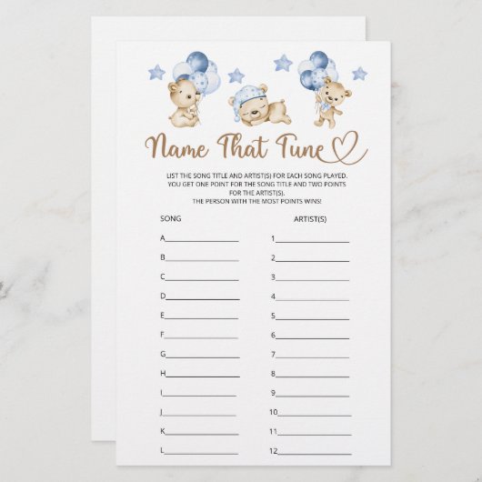 Noem dat Teddy Bear Boy Baby shower (Voorkant / Achterkant)