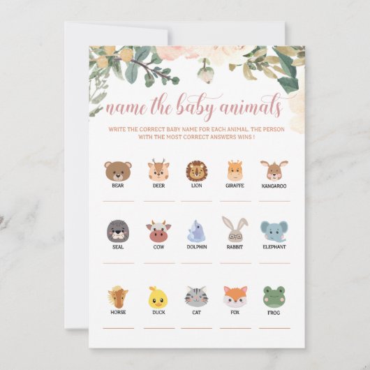 Noem de Baby Animals Autumn Baby shower Game Kaart (Voorkant)