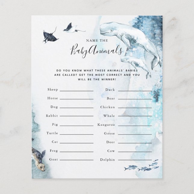 Noem de baby dieren | Baby Shower Spel (Voorkant)