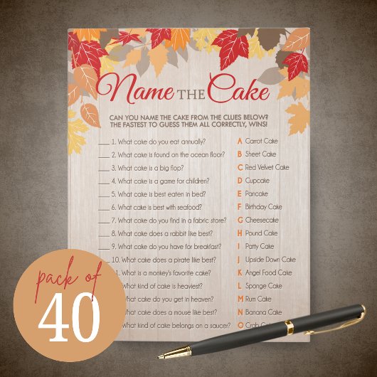 Noem de Cake Herfst Shower Party Game Pack Notitieblok