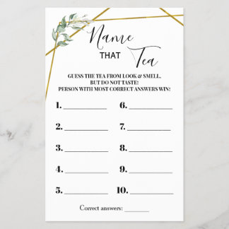 Noem de Tea Greenery Gold Vrijgezellenfeest Game K Flyer