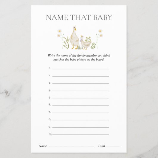 Noem die Baby Gekke Goose Baby shower spel Flyer (Voorkant)