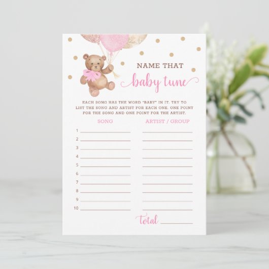 Noem die Baby Tune Baby shower Teddy Bear Kaart (Staand voorkant)