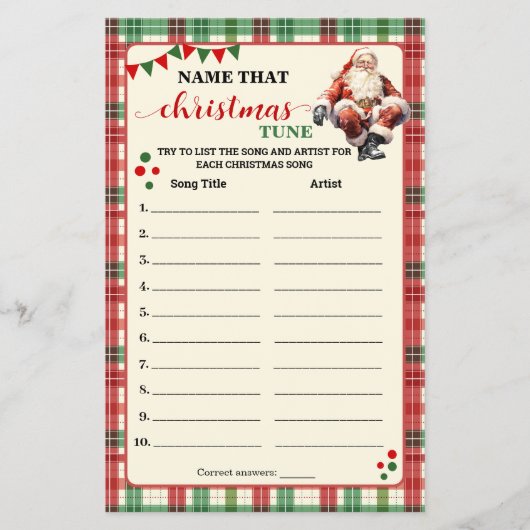 Noem die Christmas Tune Plaid Game Kaart (Voorkant)